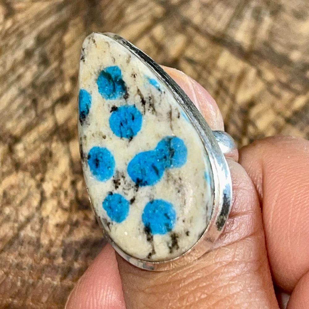 Raindrop K2 Jasper in Azurite Granite Ring Size 8